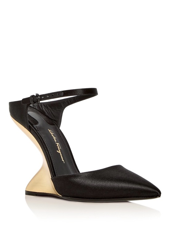 Salvatore Ferragamo Shoes - Salvatore Ferragamo Black and Gold Sculptural Heel Pointed Pump